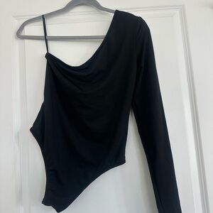 Asymmetric One-Shoulder Black Bodysuit
